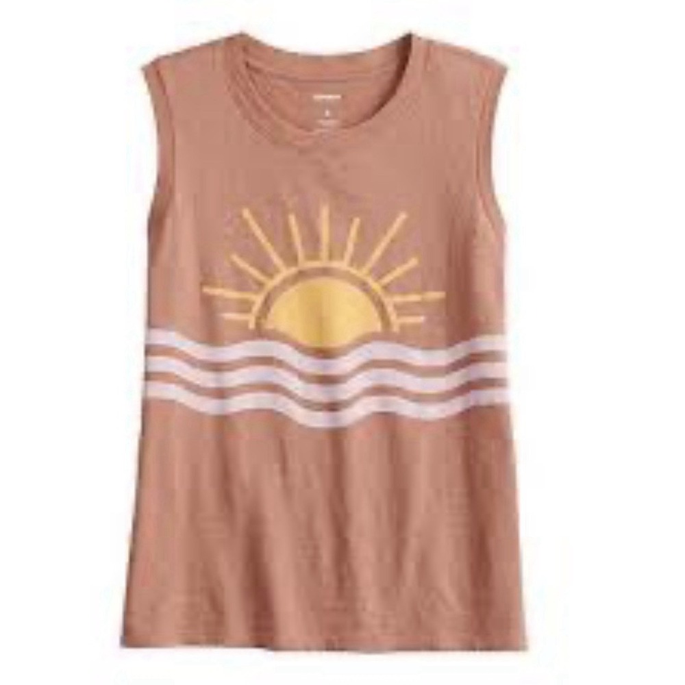 Sonoma Woman's Relaxed Muscle Tank Top Graphic Size Medium Sunrise Boho Orange